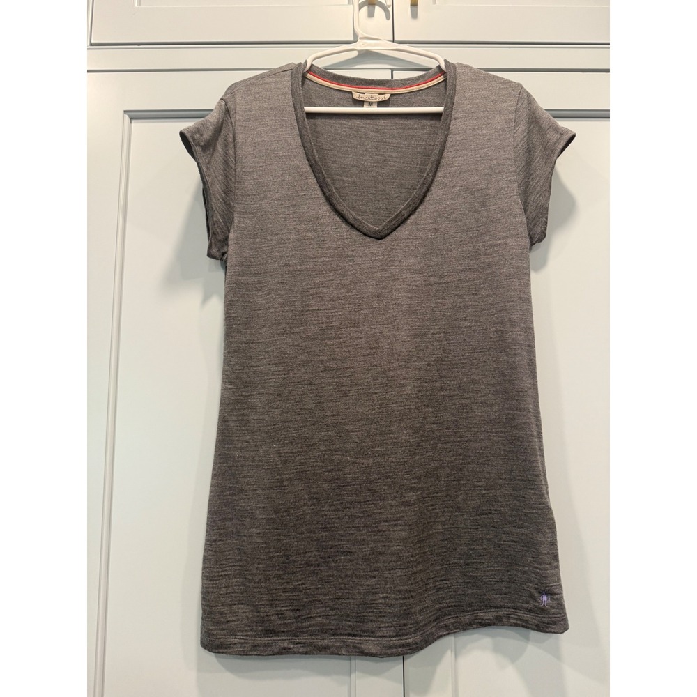 Smartwool Womens 100% Merino Wool V-Neck Short Sleeve Tee Gray Med basics hiking
